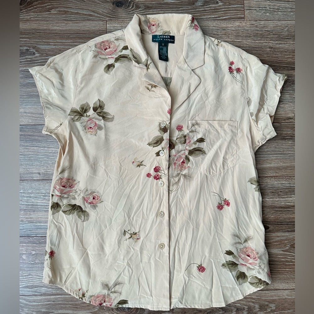 Lauren Ralph Lauren Vintage Silk Y2K Rose Print Top